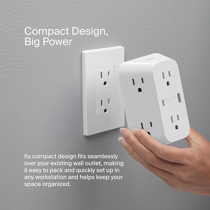 Belkin 6-Outlet Surge Protector Power Strip, ETL-listed, Wall-Mountable w/ 6 AC Outlets, Overvoltage Protection, LED Indicator, USB-C & USB-A Ports w/ USB-C PD Fast Charge - 1,680 Joules of Protection