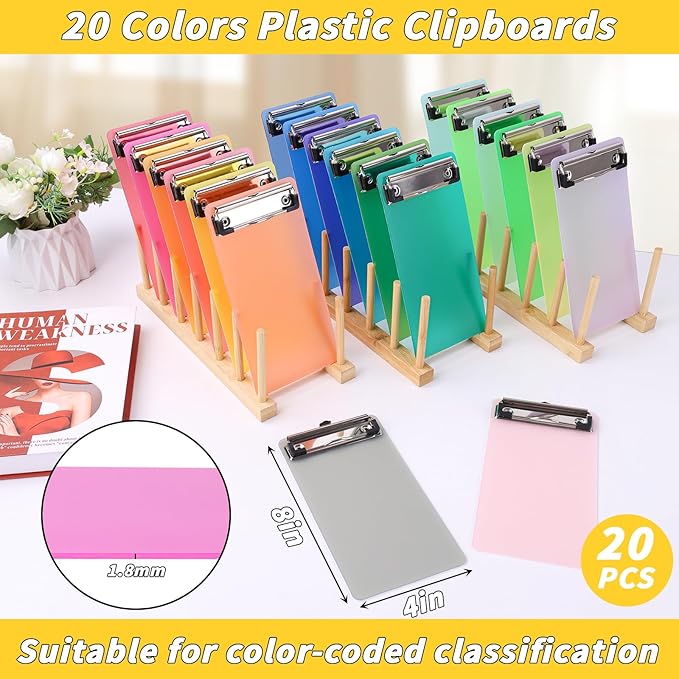 20 Pcs Mini Plastic Clipboards Bulk 20 Assorted Colors 4 x 8 in Kids Clip Board Half Page Clipboard Portable for Restaurant School Waitress Guest Server Books Menu Holder