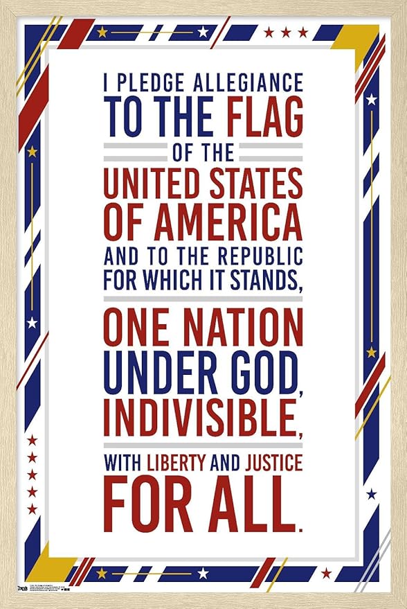 The United States Of America - Pledge Of Allegiance Wall Poster, 34L" x 22.4W", Blonde Framed Version