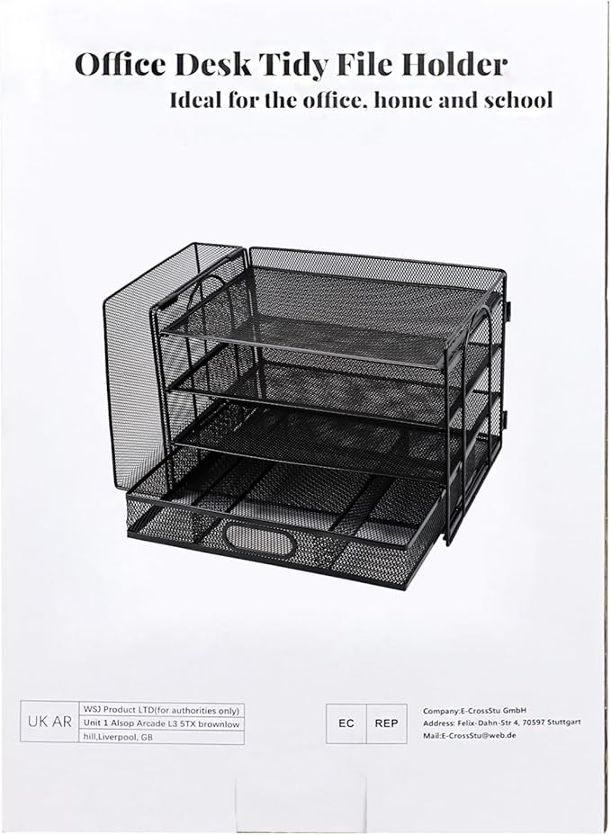 4 Tier Desk File Organiser with Extra Vertical File Sorter, Paper Letter Tray with Top Stationery Drawer Holder, A4 Paper Desktop Filing Trays, Magazine Document Holder for Home Office, Black