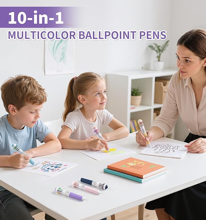 6 Park Multicolor Pens, 10-in-1 Colored Ballpoint Pen, 57 Colors, 0.8mm Fine Point Smooth Writing, Retractable Ballpoint Pens for Office School Students Children