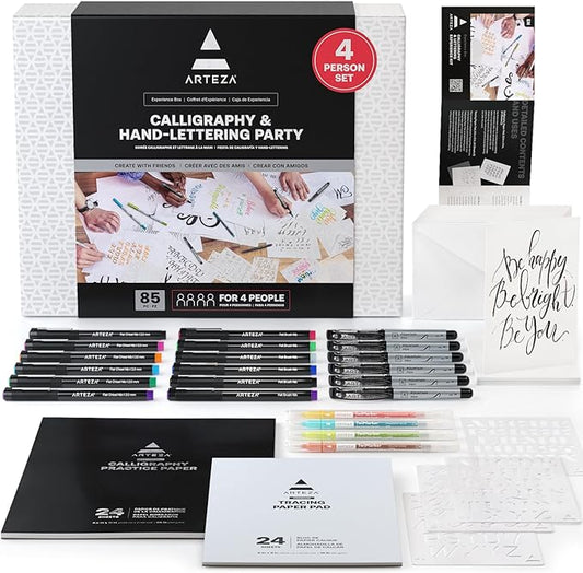 ARTEZA Calligraphy & Lettering Kit – Beginner Set with Alcohol Markers, Brush Pens, Paper & Tools for Hand Lettering, Drawing, and Adult Coloring