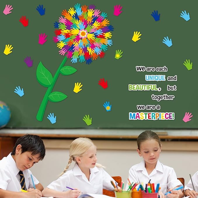 gisgfim Classroom Bulletin Board Decoration Set Wall Door Decor Spring Hands Tree Colorful Handprint Classroom Decorations for Kindergarten Preschool Elementary Middle School(We are Each Unique and...