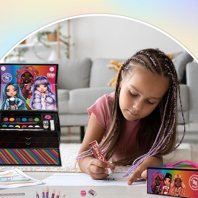 Rainbow High Colored Pencils Art Supplies Kids Drawing Kit Coloring Book Crayons Markers Drawing Pencils Art Kit Travel Case Gifts for Girls