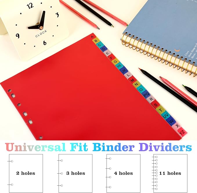 Tab A-Z Binder Dividers, Alphabet Plastic Binder Dividers with Multicolor Tabs, Letter Size 8.2" x 11.6", for 3 Ring Binders, Fits 2/3/4/11 Ring Notebook (21)