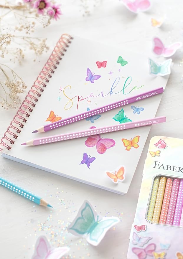 Faber-Castell Colouring Pencils Sparkle Pastel Pack of 12 Metal Case tin of 12
