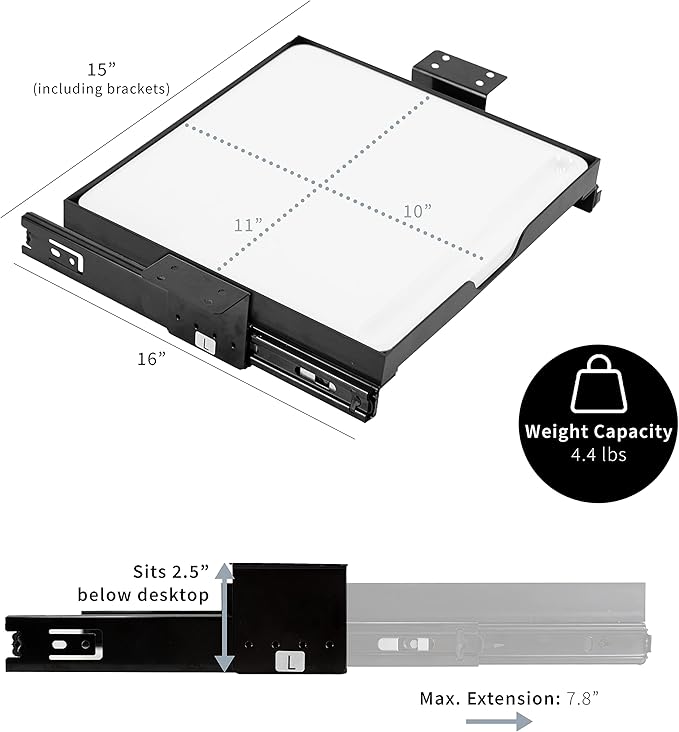 VIVO Under Desk Sliding 11 inch Pull-Out Whiteboard Drawer, Compact Dry Erase Board Note-Taking Workstation Organizer, White Surface, Black Frame, DESK-WB01S