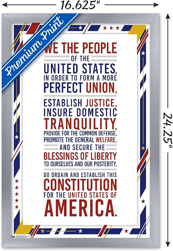 Trends International The United States Of America - Constitution Preamble Wall Poster, 14.725" x 22.375", Silver Framed Version