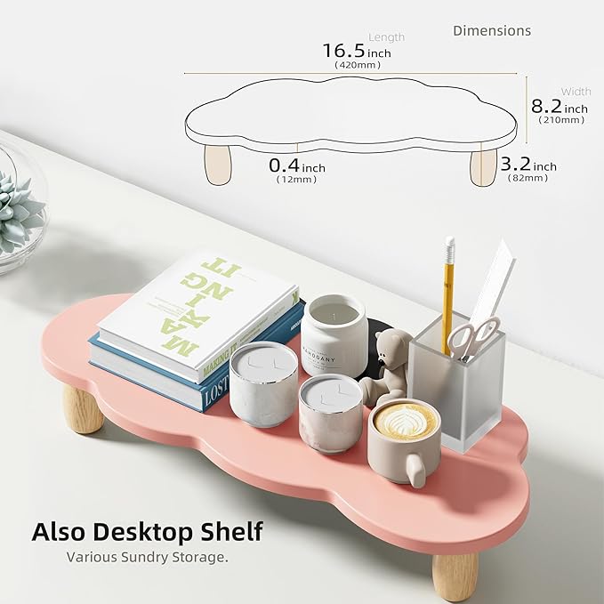 Monitor Stand Riser,Cloud-Shaped Sturdy Wood Computer Monitor Riser, Laptop Monitor Stand, Multi-Purpose Desktop Organizer Riser for Computer, Laptop, Printer, TV,Pink