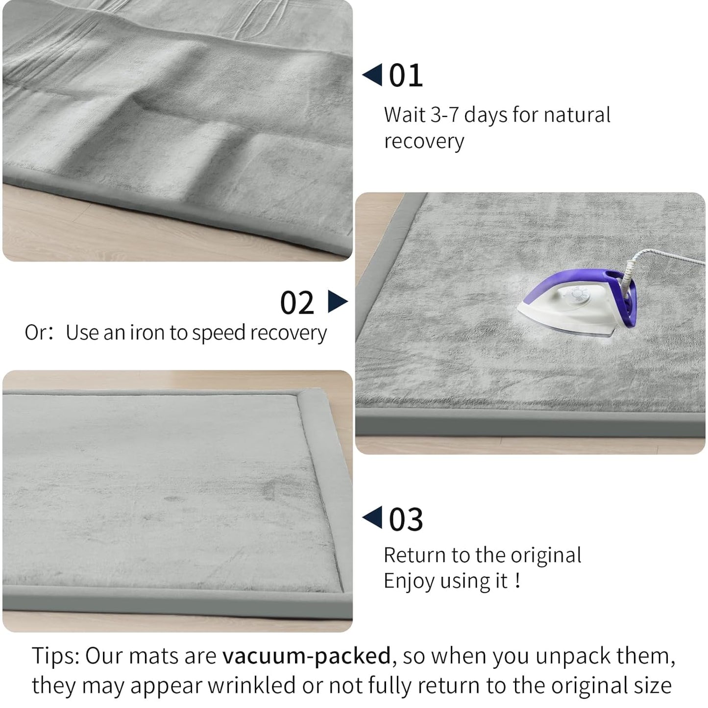 ACOMOPACK Baby Play Mat for Floor 1.3" Thick Memory Foam Play Mat 79"×118" Tummy Time Crawling with Non-Slip Bottom for Living Room,Nursery,Soft Velvet Playpen Mats for Kids,Infants（Light Grey）