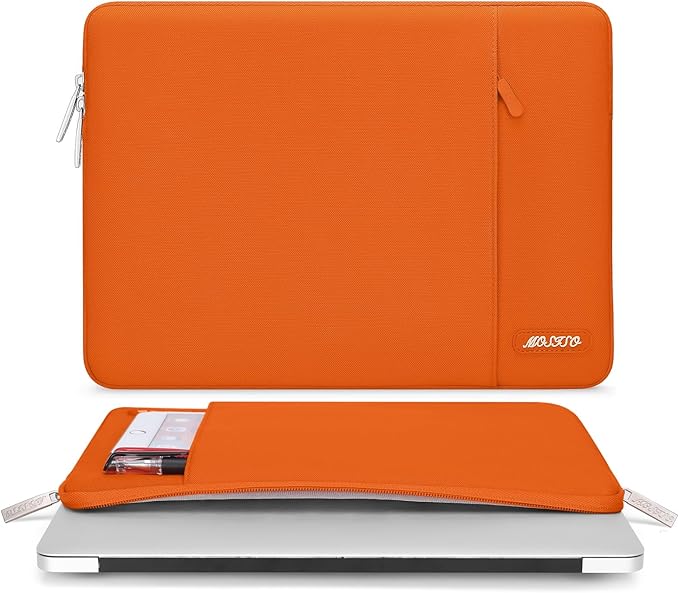 MOSISO Laptop Case 14 inch, 14 inch Laptop Sleeve Compatible with HP Lenovo Dell ASUS Acer, HP Stream, Dell Latitude, Lenovo IdeaPad, Polyester Vertical Computer Sleeve Bag with Pocket, Orange