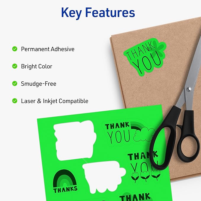 Avery Printable Shipping Labels, 8-1/2" x 11", Neon Green, Laser & Inkjet Compatible, 100 Blank Labels Total, Great for Branding, Mailing, Organizing, and More (5940)
