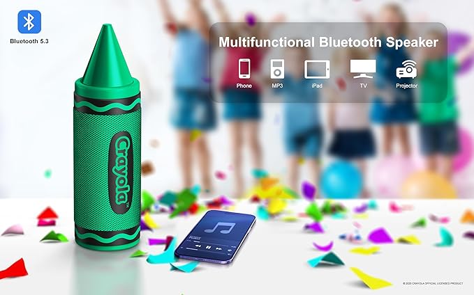 Crayola Kids Crayon Speakers Bluetooth Wireless, Portable Bluetooth Speakers 20W Peak Power HD Sound, Mini Bluetooth Speaker with TWS Pairing BT 5.3, FM Radio Home/Party/Outdoor/Travel