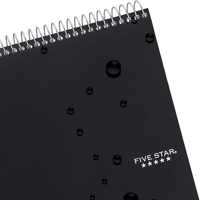 Five Star Top Spiral Notebook + Study App, 1 Subject, College Ruled Notepad, 8-1/2" x 11", 100 Sheets, Fights Ink Bleed, Water Resistant Cover, Black (820058A-ECM)