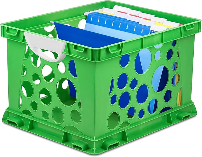 Storex Premium File Crate with Molded Handles – Letter and Legal Document and Folder Storage, Classroom Green 3-Pack (61458U03C)