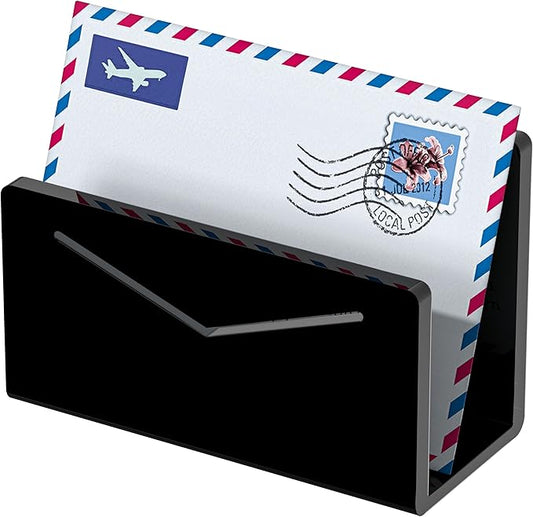 Acrylic Mail Holder, Black Acrylic File Letter Organizer, Vertical Envelope Mail Holder for Desk, Lightweight Countertop Bill Holding Sorter Letter Invoice Stand for Home Office School