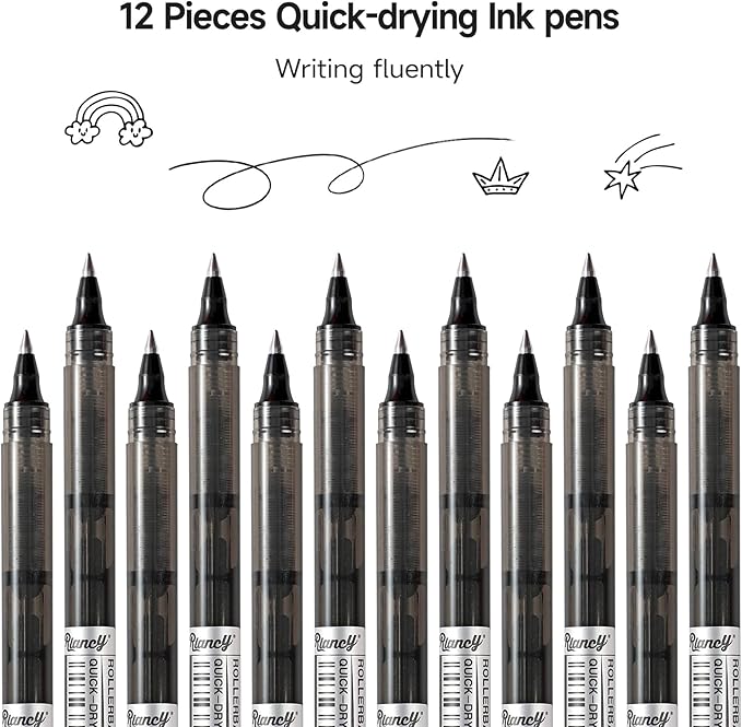 RIANCY Black Fine Point Gel Pens 24Pcs 0.5mm Gel Ballpoint Pens Black Liquid Ink Pens No Smear No Bleed, Smooth Writing Pen for Journaling Note Taking Drawing Sketching Coloring Office School Supplies