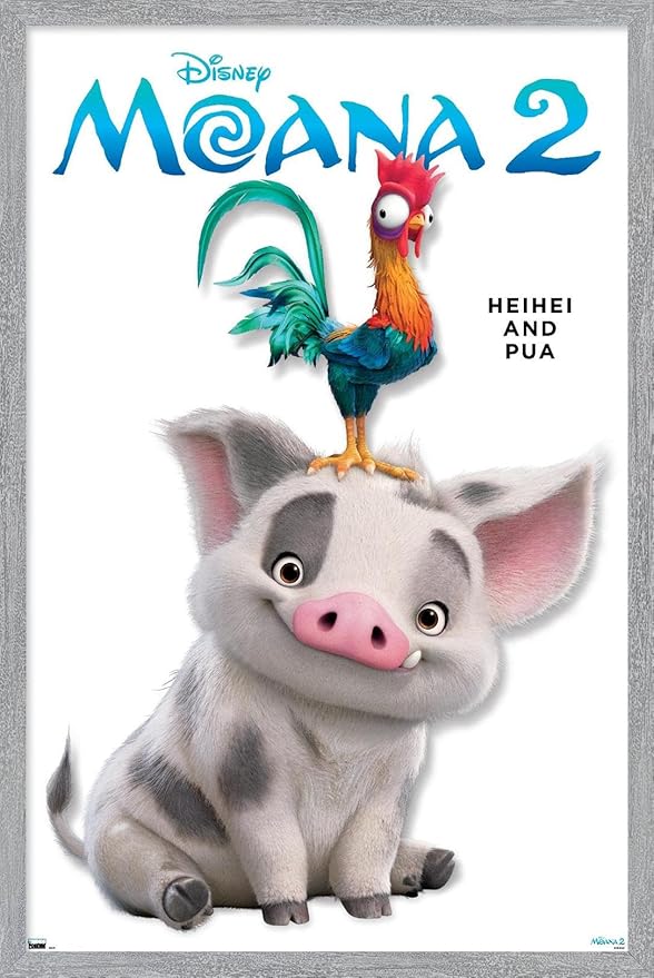 Disney Moana 2 - Heihei and Pua Feature Series Wall Poster, 34L" x 22.4W", Gray Framed Version