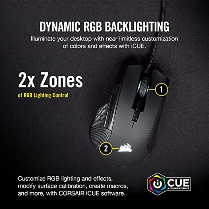 Corsair IRONCLAW RGB Wired FPS/MOBA Gaming Mouse – 18,000 DPI – 7 Programmable Buttons – Designed for Large Hands – iCUE Compatible – PC, Mac, PS5, PS4, Xbox – Black