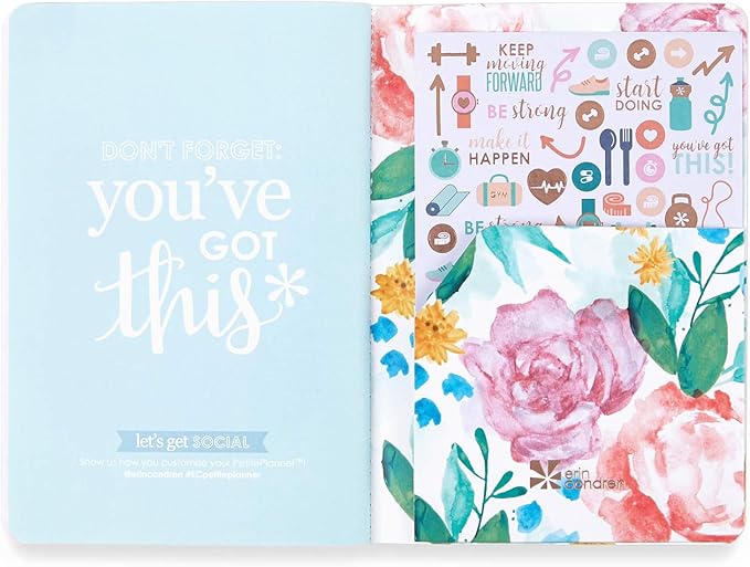 Erin Condren Designer Petite Planner - Wellness Log Edition 3, Track Habits for Sleep, Water Intake, Steps Taken, and Goals. Includes Inspirational and Fun Sticker Set