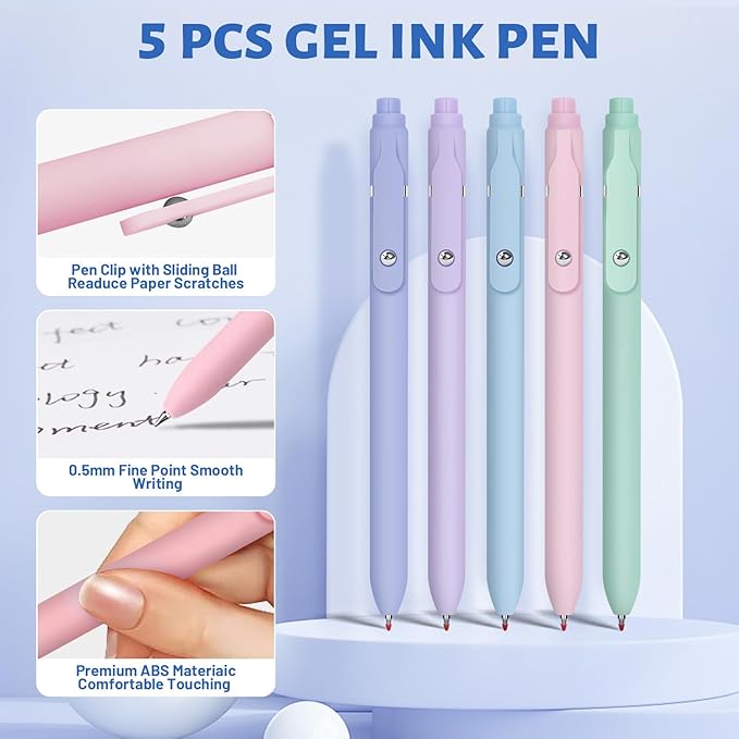 42 Pack Gel Pens for Coloring Books, 5 Gel Pens 0.5mm Black Ink, 12 Vibrant Sparkle Metallic Glitter Pens with 12 extra refills for enduring use, 12 Pastel Highlighters for Man Woman(Black)