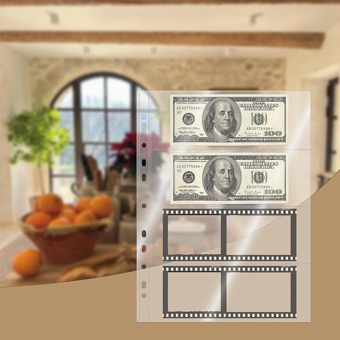 Mogoostry A4 Clear Sheet Protectors 4 Pocket Binder Sleeves 20 Sheets 11 Holes Side Open Banknote Protector Currency Collection Page Protector