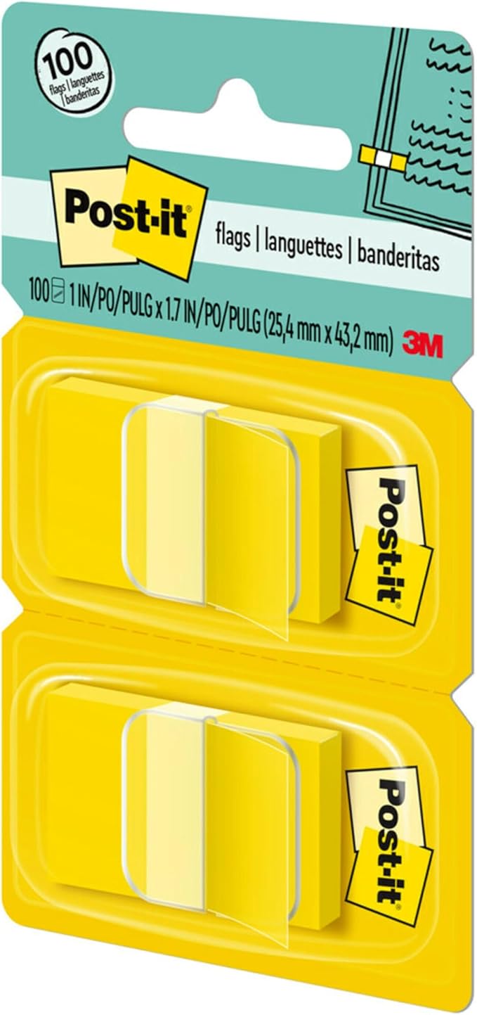 Post-it Flags, Yellow, 100 Count (50 x 2 Dispensers) – Repositionable Sticky Page Marker Tabs in Pop-up Dispenser for Documents, Books, Planners Removable Flags for Office, School, Legal Files