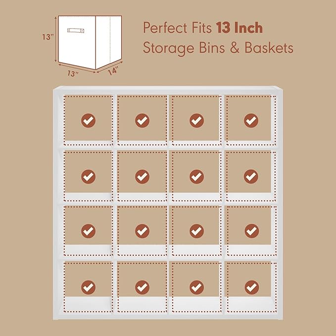 Furinno Cubicle Record Player Stand with Vinyl Storage, 16-Cube 1.2 Extra Thick Vinyl Record Storage, Open Back Media Shelf for CD DVD Blueray Game Disc, for Living Room, Home Office, White