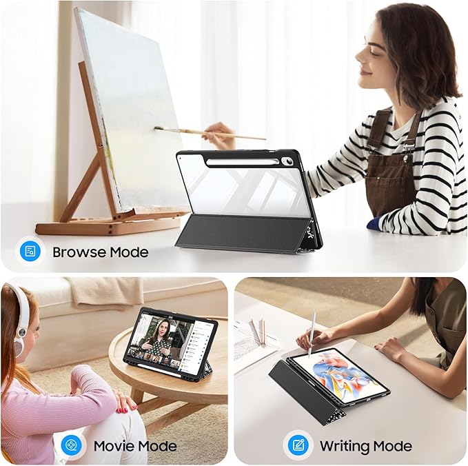 Fintie Hybrid Slim Case for Samsung Galaxy Tab S10 Lite/ S10 FE/ S9 FE 10.9 Inch/Tab S9 11 Inch with S Pen Holder, Shockproof Cover with Clear Transparent Back Shell, Auto Wake/Sleep, Composition Book