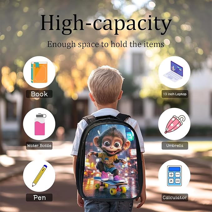 Monkey Backpack Set 3 Piece School Bags and Lunch Box with Pencil Case Funny Monkey Bookbag Set for Toddler Kids Girls Boys Teens Kindergarten Elementary Middle