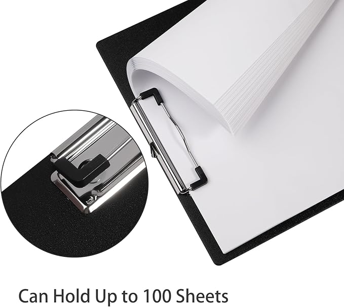 BOMKEE Black Clipboard, 10 Pack A4 Letter Size Clipboard Plastic Clipboards with Low Profile Metal Clip and Hanging Hole for Office and Home