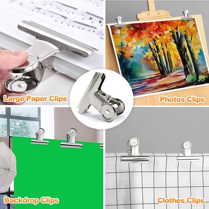 140 PCS Stainless Steel Metal Hinge Clips Assorted, Large Bulldog Clips 3.5+3+2+1.5 in, Bull Hinge Clip for Crafts, Photo, Drawing, Backdrop, Food Bags at Home, Office, School (Silver)