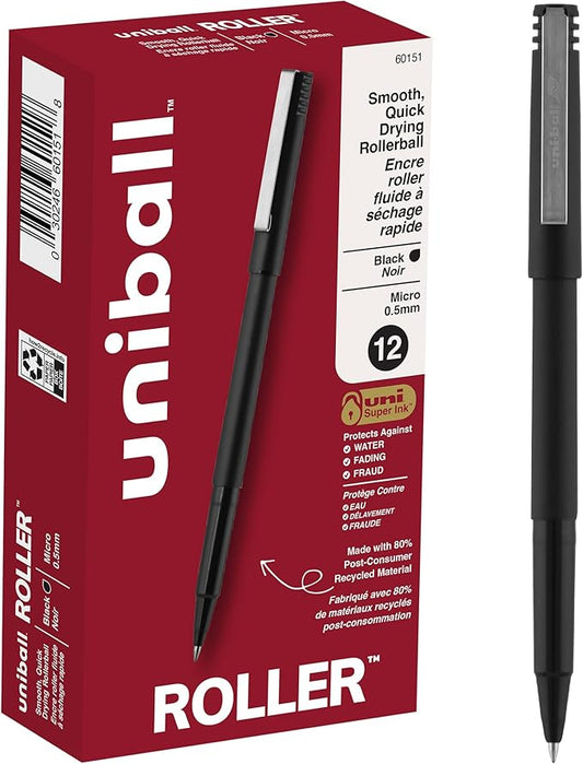 uniball Roller Rollerball Pens,Micro Point (0.5mm),Black,(Pack of 144)