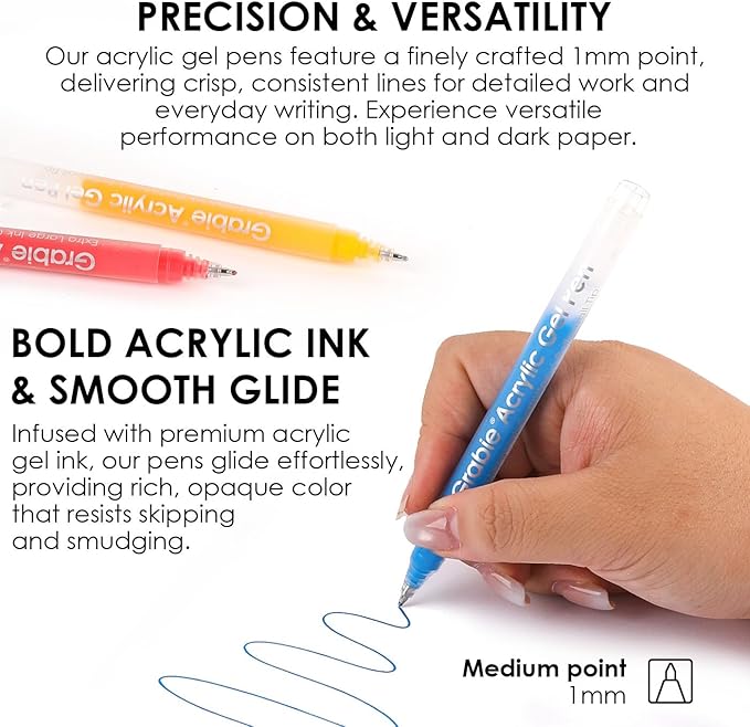 Grabie 12Colors Acrylic Gel Pens&Coloring Book, Medium Point Colored Gel Pens, Acrylic Gel Ink Pen Assorted Colored for Drawing, Note Taking, Bold&Bright Coloring Kit, Set of 12 (Summer Colors)