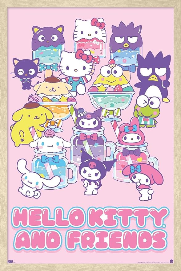 Trends International Hello Kitty and Friends: 24 Summer Fresh - Group Wall Poster, 34L x 22.4W, Blonde Framed Version