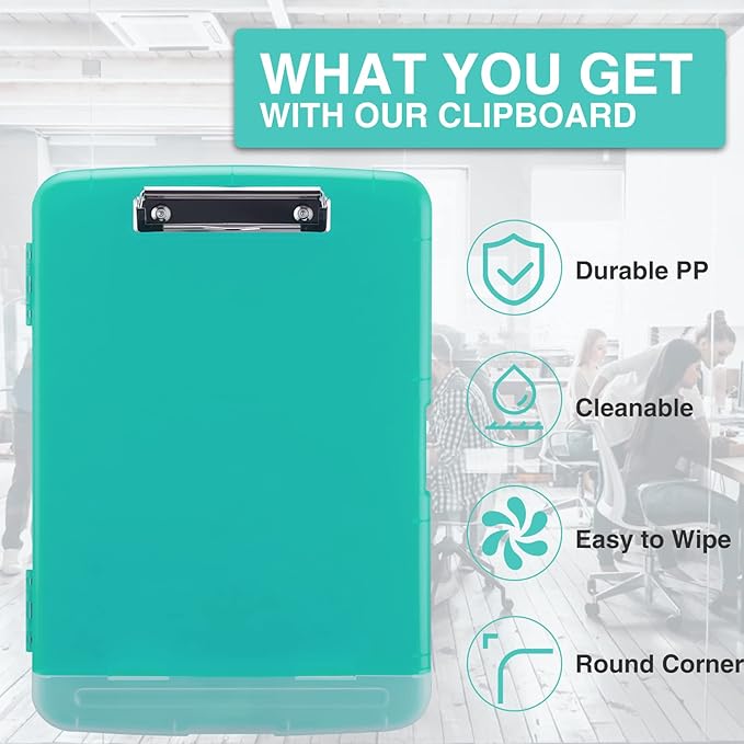 Sooez Clipboard with Storage, Clip Board 8.5 x 11 with Pen Holder, Plastic Organization Case Box for Letter Legal A4 Size Paper, Low Profile Clip, Nurses Teachers Must Haves, School & Office Supplies