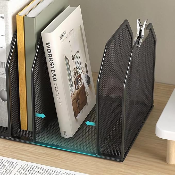 5 Vertical Desk Mail Organizer, Metal Mesh Desktop File Organizer with 5 Vertical Slot - Black, Letter Organizer Rack for Letters, Postcards, Stationery