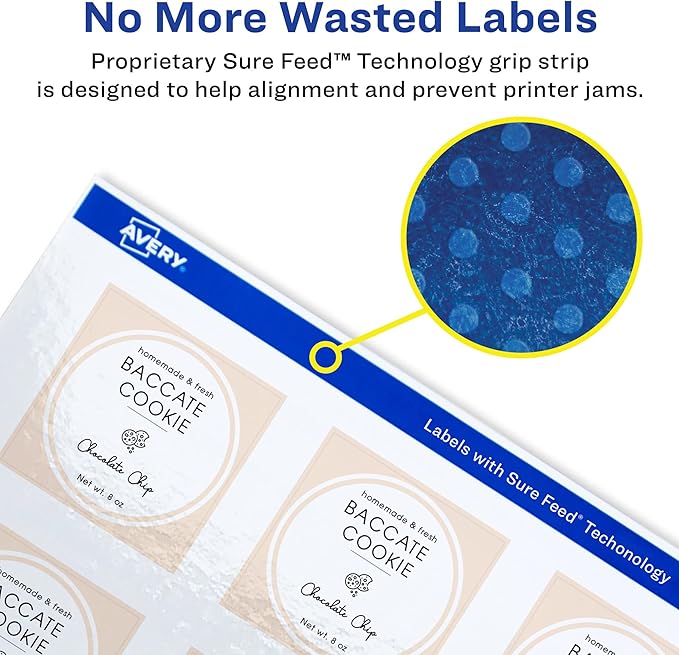 Avery Glossy White Square Labels, Sure Feed Technology, 1.5" x 1.5", 200 Glossy White Labels, Print-to-The-Edge, Permanent Adhesive, Laser/Inkjet Printable