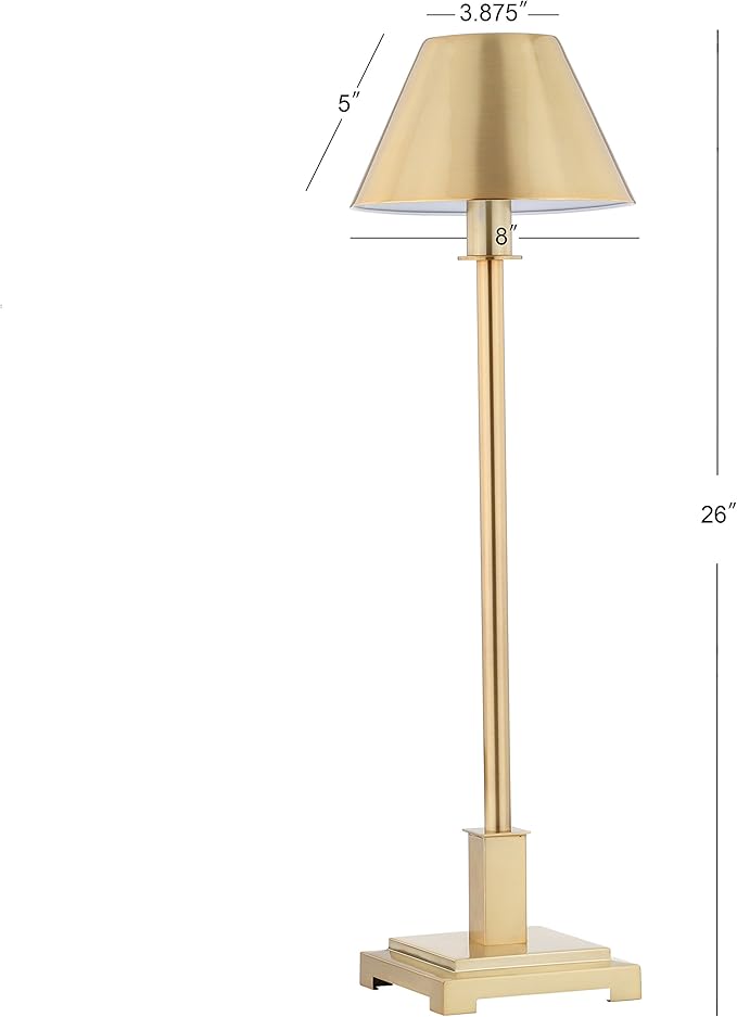 JONATHAN Y 26" Brushed Brass Gold Modern LED Table Lamp for Living Room Bedroom Home Office, Metal Empire Shade, Slim Desk Lamp for Nightstand Buffet, LED Bulb Included (JYL6006B)