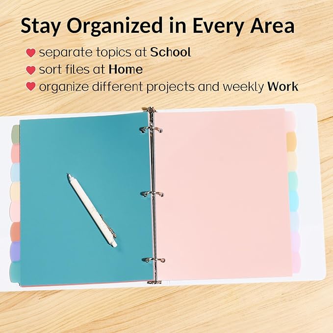 Sooez 8 Tabs Long-Lasting Plastic Write & Erase Large Tabs Dividers for 3 Ring Binder, Aesthetic Cute Pastels Binder Dividers for Student, Teacher, Office, Home Organizers, 1 Set, Dusty Color