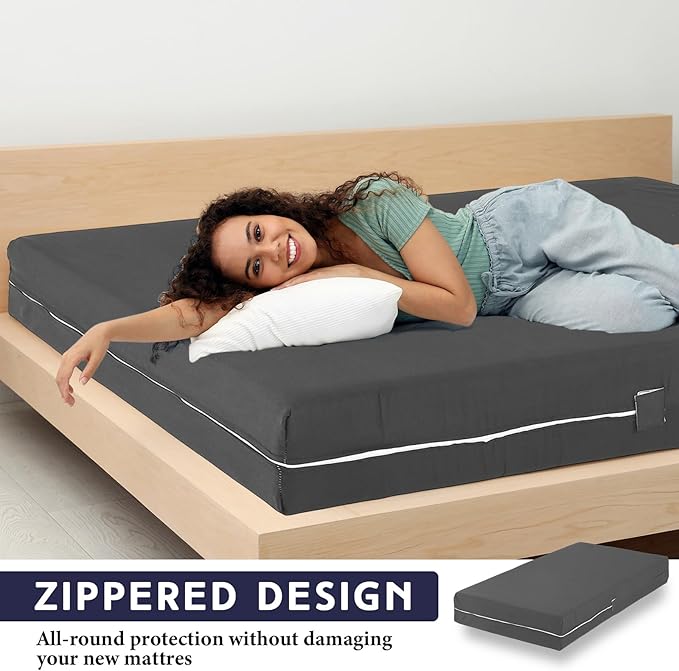 Zippered Mattress Fitted Protector Deep Mattress Encasement Soft Zipper Fitted Sheet Microfiber Bed Sheet Cover for Bed (Dark Gray,Twin XL,12-16in)