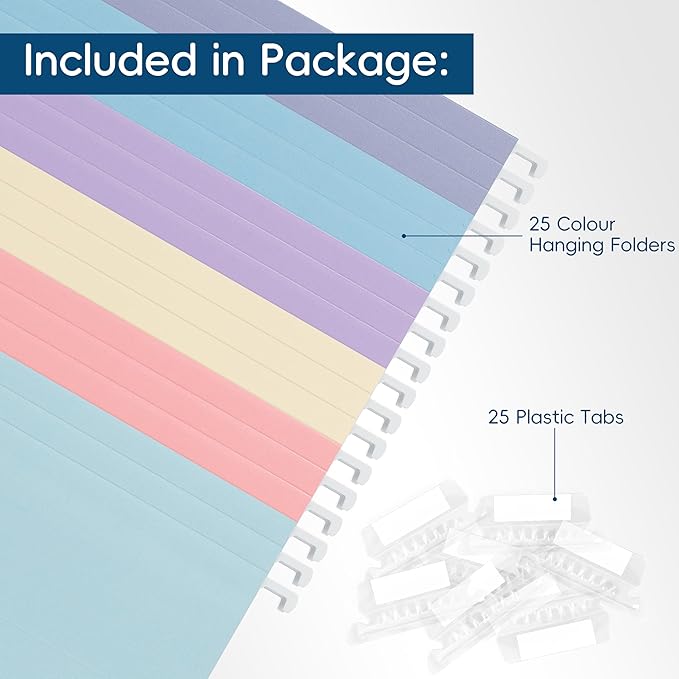 Blue Hanging File Folders,25 Pack Letter Size File Folders with 1/5-cut Tabs,Office Essentials for Filing Cabinet & Desk Storage