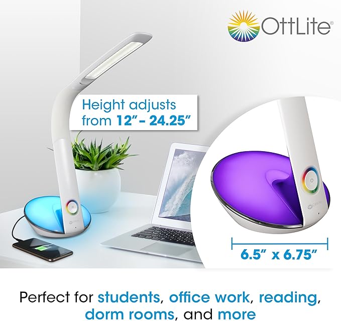 OttLite LED Desk Lamp with Color Changing Base and USB