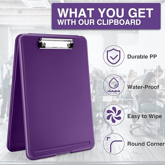 Sooez Storage Clipboard With Low Profile Clip, Heavy Duty Nursing Foldable Clipboard, Waterproof Coaches Case, Letter Size Smooth Writing for Work, Kids