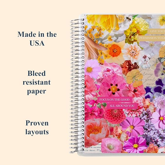 Erin Condren 8.5x11 Floral Collage Coiled Notebook - productivity, platinum coil