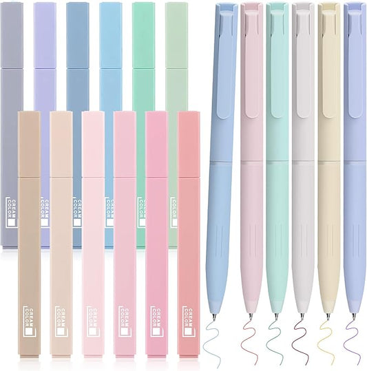12 Pastel No Bleed Bible Highlighters and 6 Multicolor Fineliner Pens Set, Cute Aesthetic Assorted Colors Markers for Bible Studying Journaling Office School Supplies, Quick Dry