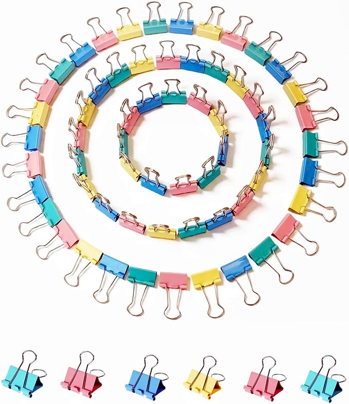148Pcs Small Binder Clips Assorted Colored, 0.75 in/19mm Mini Binder Paper Clips Office Clips Office Supplies Desk, 3/4 Inch Cute Binder Clips, Small Paper Clamps for Home School Business (Colored)