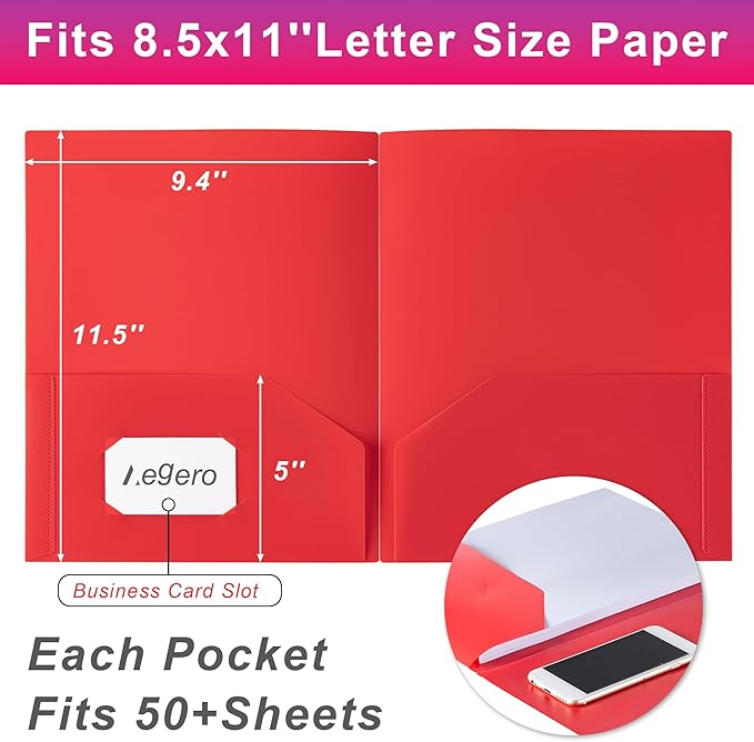 Plastic Folders with Pockets (7 Pack, Officewhite), Durable Heavy Duty File Folders with Business Card Slot, 2-Pocket Folder for Schoolwork & Office,Letter Size