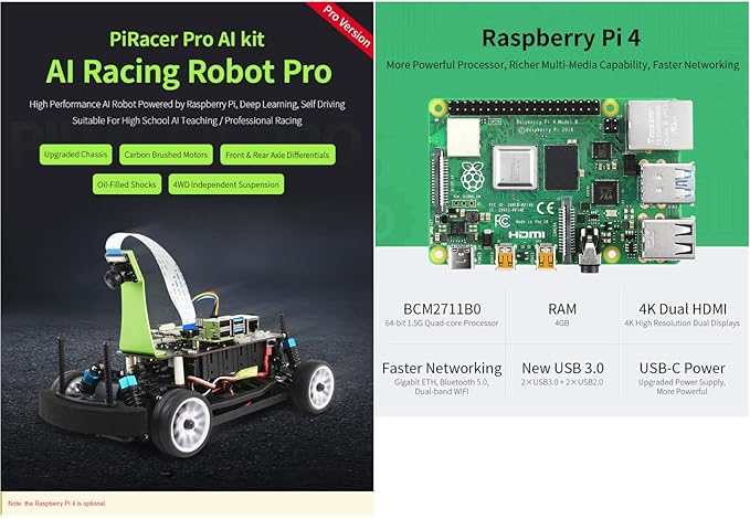 Waveshare PiRacer Pro AI Kit High Performance AI Robot Competitive Race car Deep Learning, Automatic Driving, Comes with Raspberry Pi Model B 4GB
