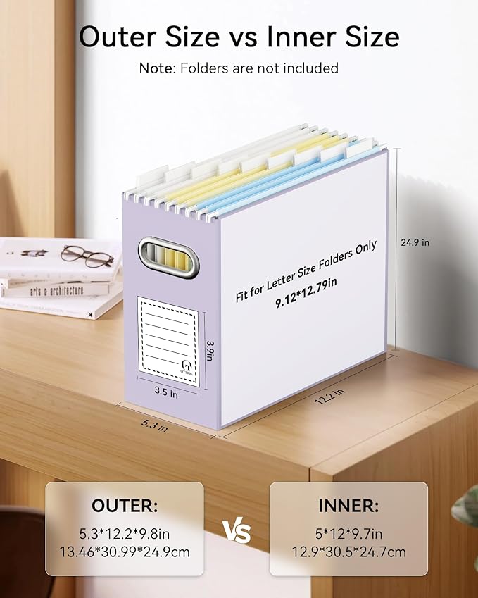 Oterri Cardboard File Organizer Box for Hanging File Folders Letter Size,File Box for Computer Desk,File Cabinet,Working Home,Office,Classroom(Purple, Letter Size - 2 Packs)